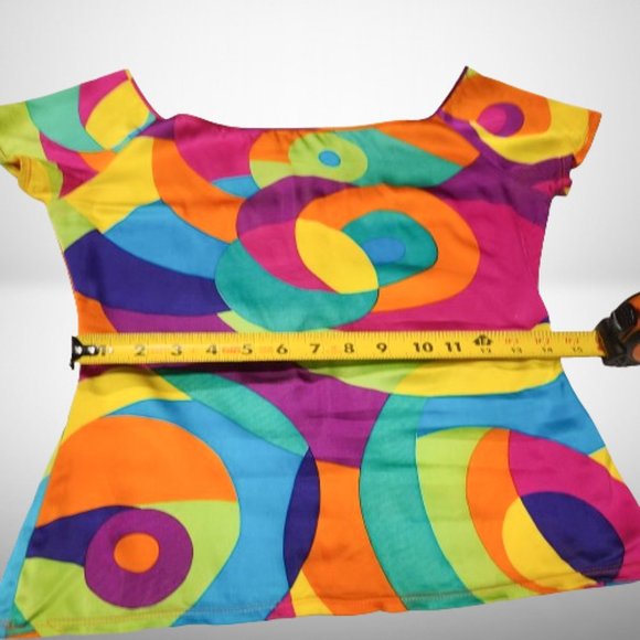 Genny Multicolor Stretch Off The Shoulder Stunning Top / Blouse Size: 38 - Picture 12 of 14